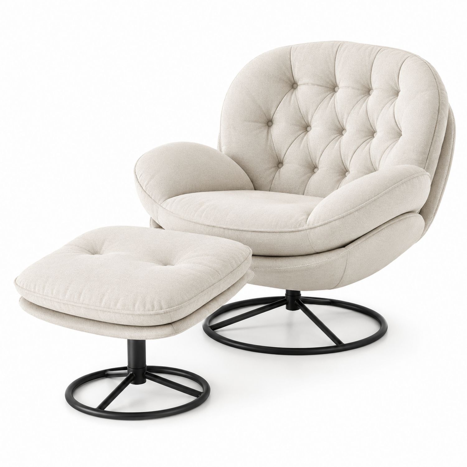 Fauteuil en tissu avec repose-pieds et base en acier Beige