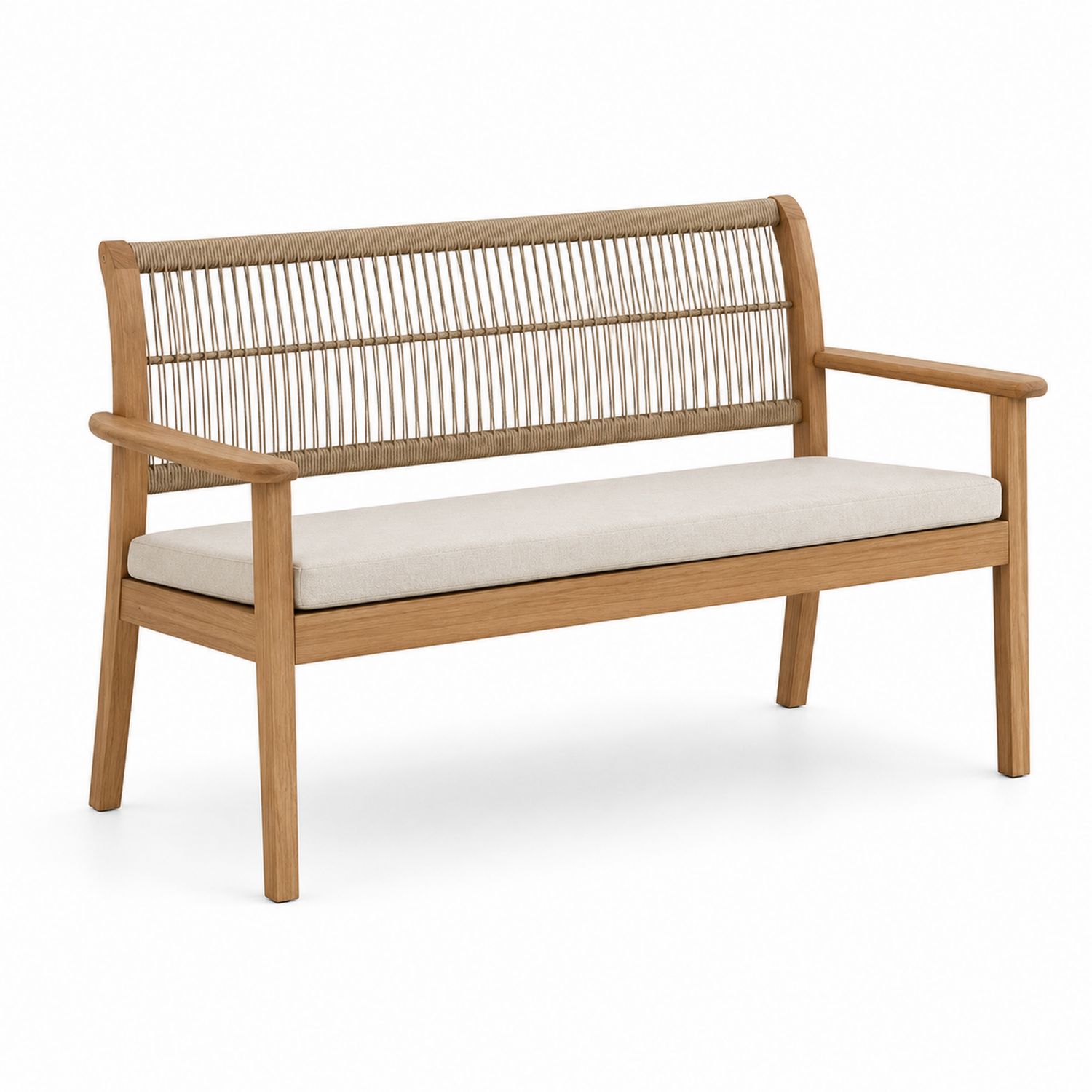 Banc en bois avec dossier en corde de polyester 120 cm