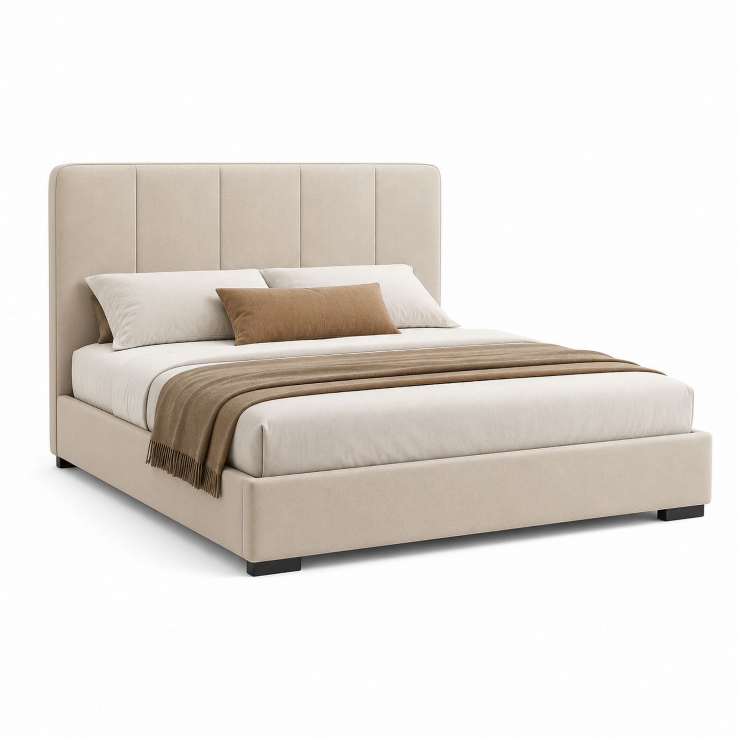 Lit double en tissu 200x160 cm Beige