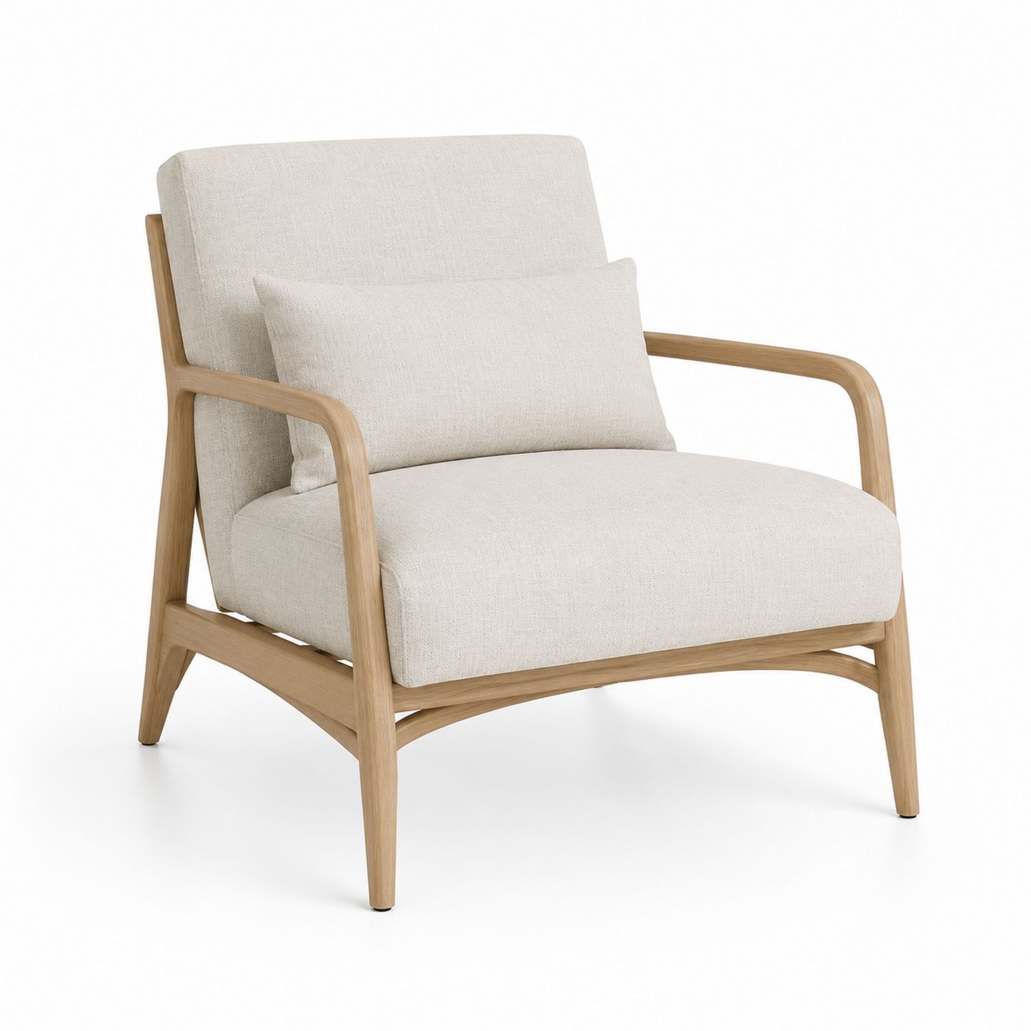 Fauteuil en bois et tissu beige 75cm x 80cm x 85cm