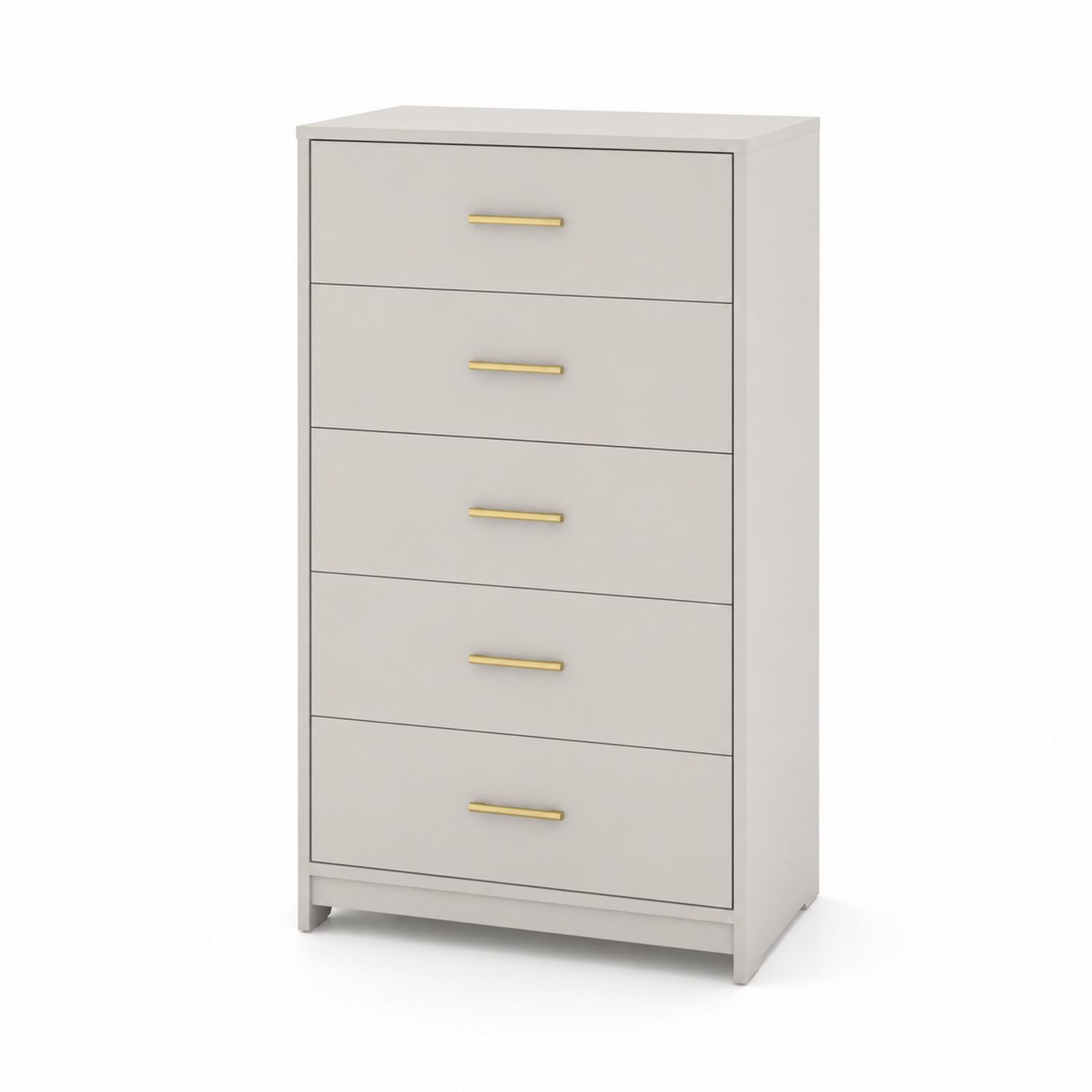 Commode à 5 tiroirs en bois avec poignées dorées Gris