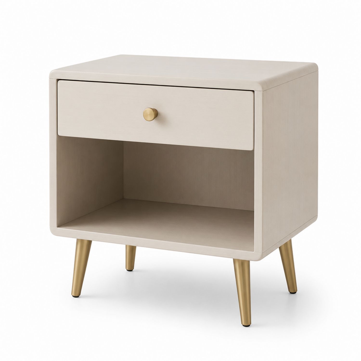 Table de chevet en bois MDF avec tiroir et pieds en métal doré