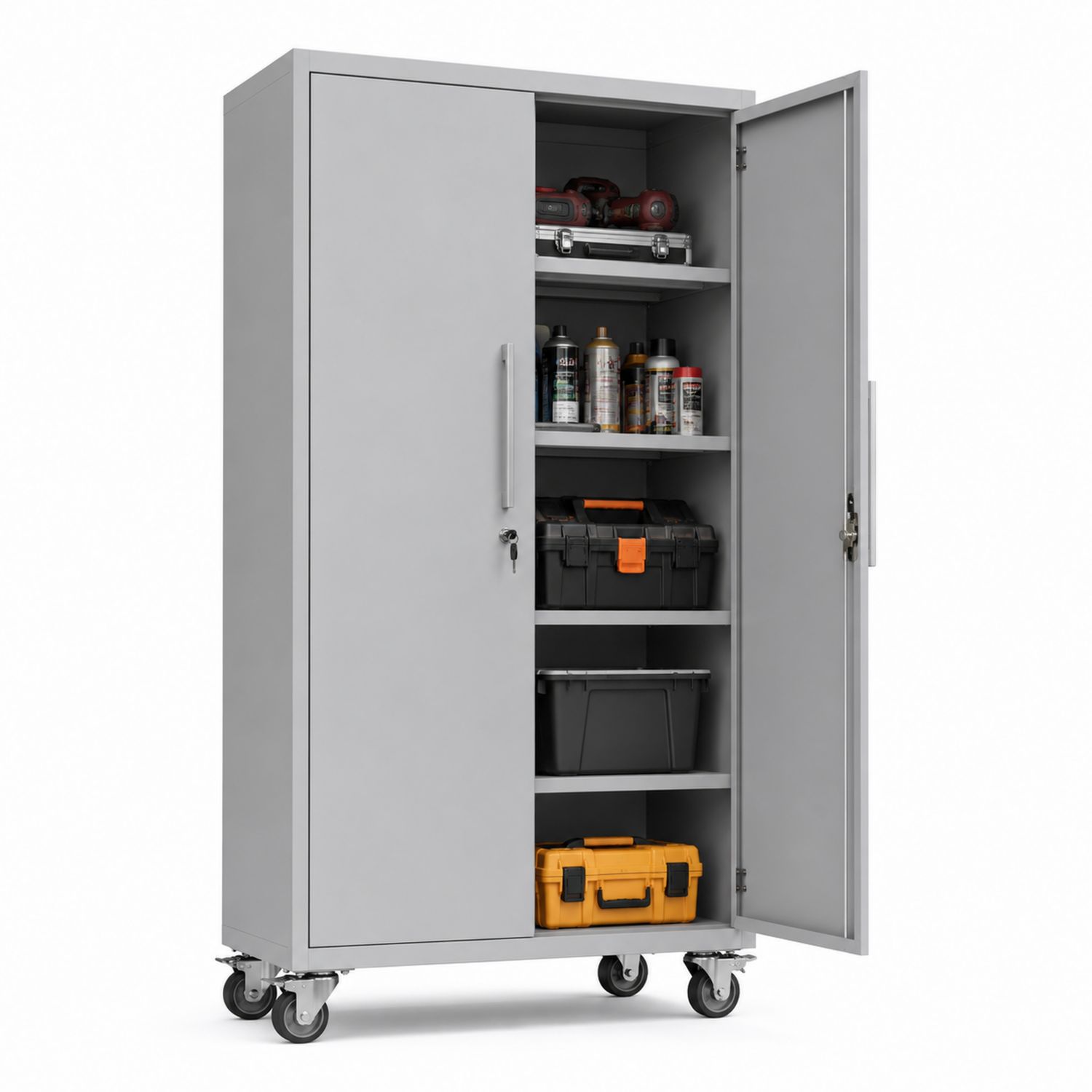 Armoire de stockage en métal avec roulettes 183x91x46 cm Gris