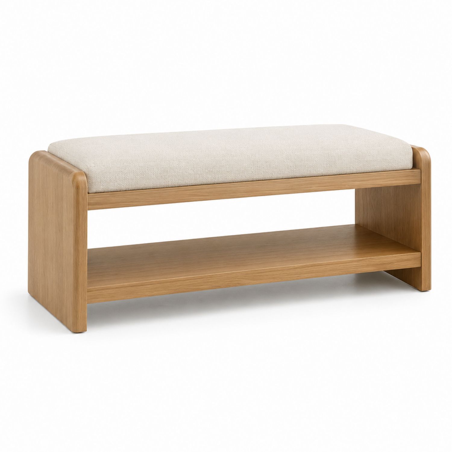 Banc en bois avec coussin en tissu polyester beige