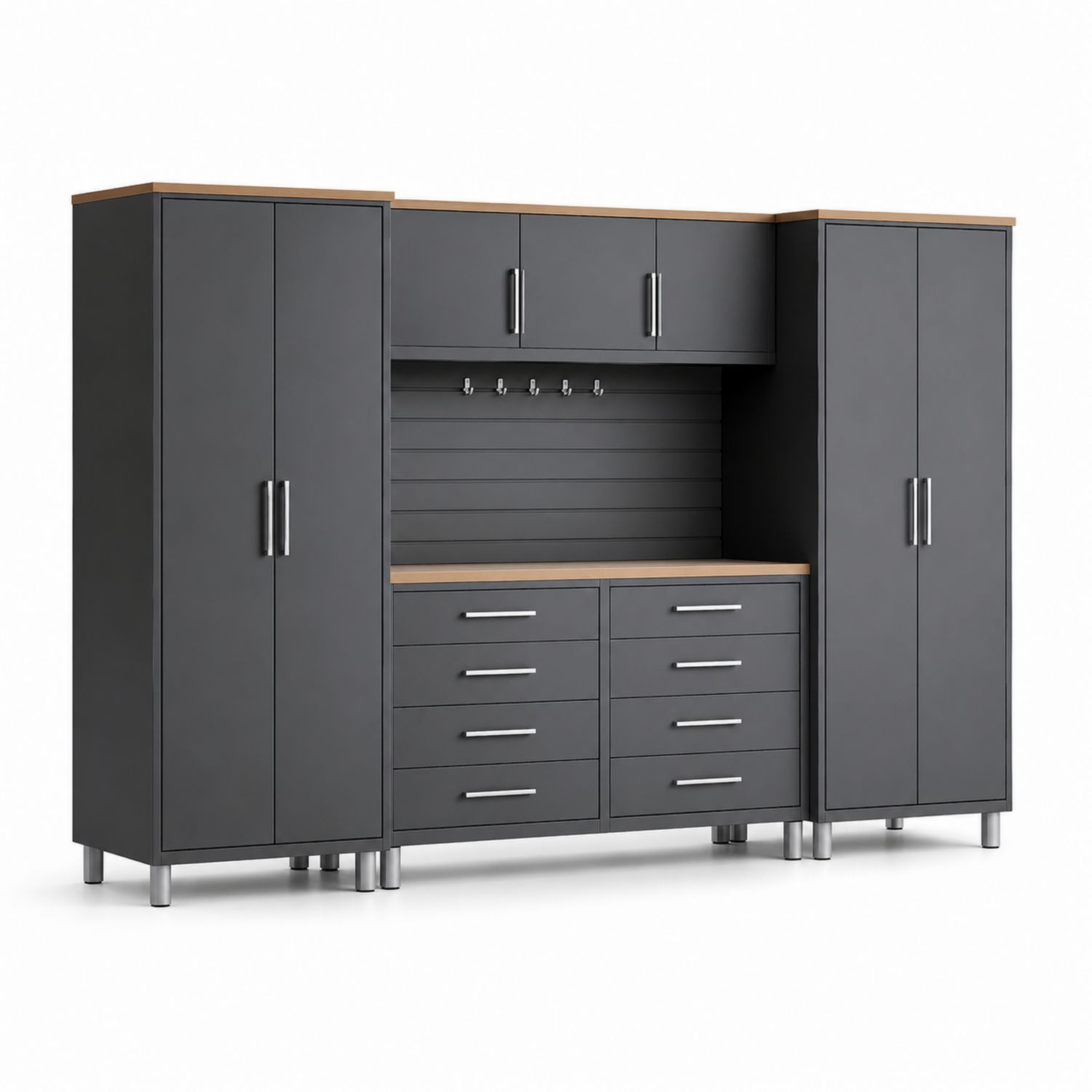 Ensemble de rangement en métal et bois noir 250x40x200 cm