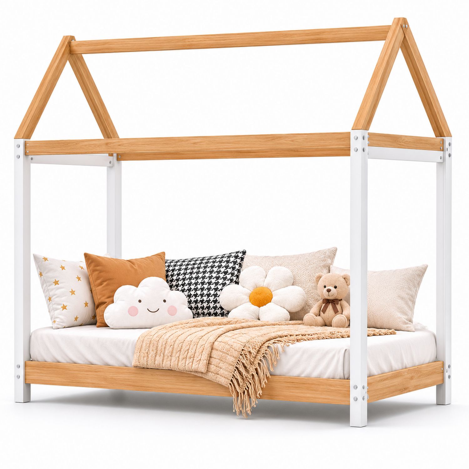 Lit enfant en bois et métal Blanc et Chêne
