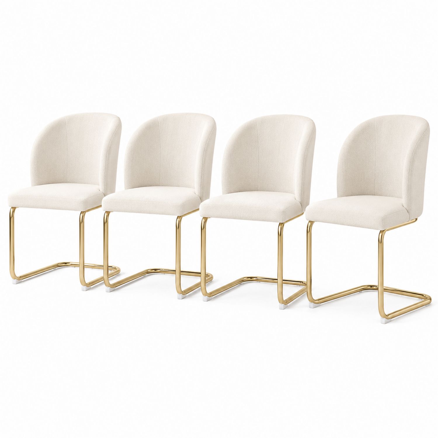 Lot de 4 chaises en tissu beige avec structure en métal doré