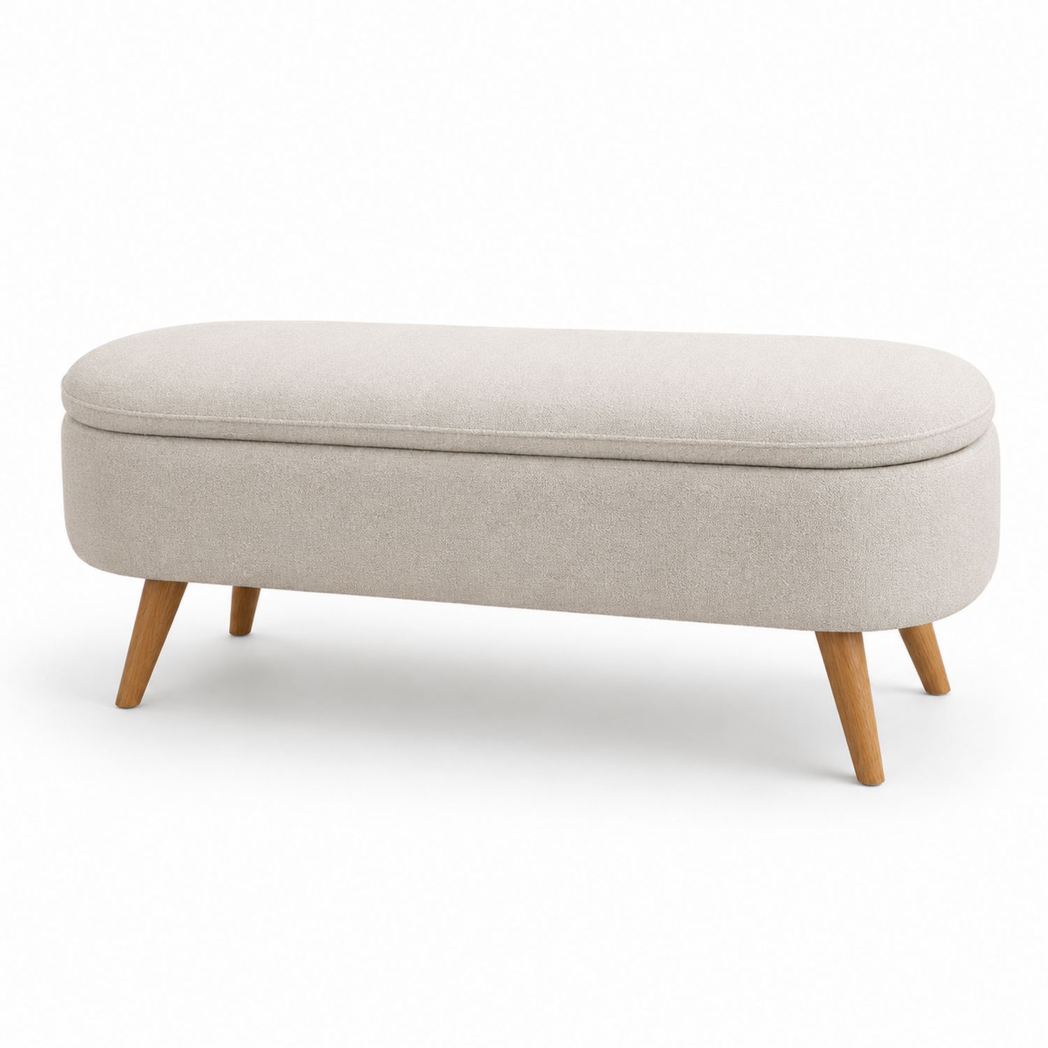 Banc de rangement rectangulaire 120 cm tissu polyester Beige pieds bois