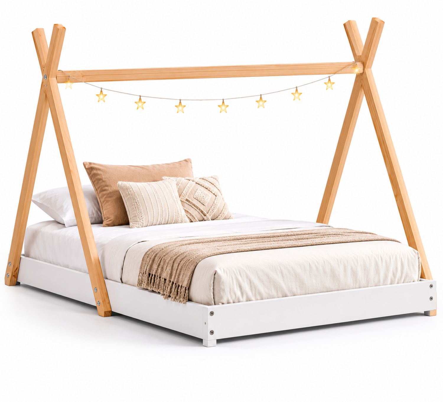 Lit cabane en bois de pin avec éclairage LED 200x140 cm