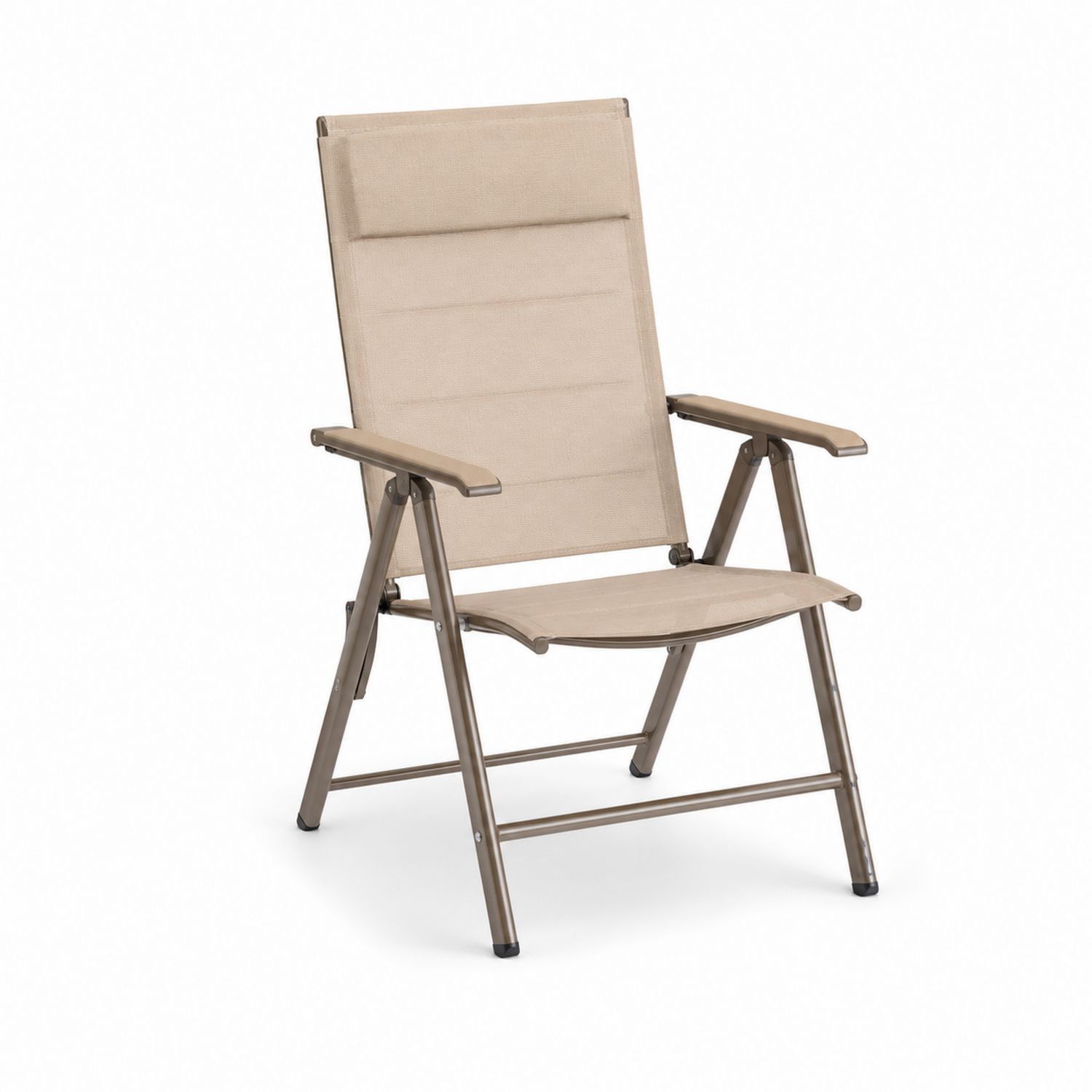 Chaise pliante extérieure en métal et tissu beige
