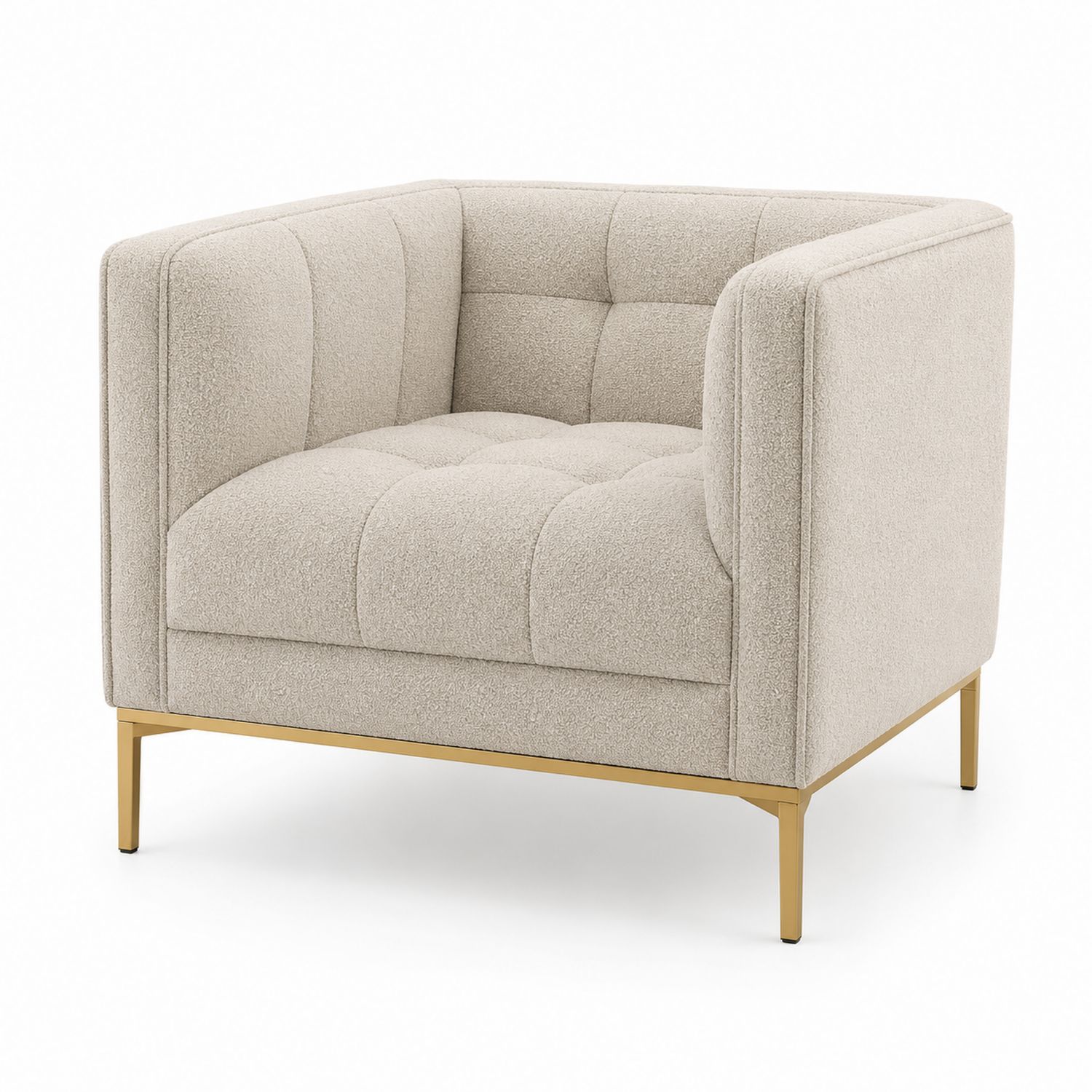 Fauteuil en Bouclette Beige avec Pieds en Métal Doré