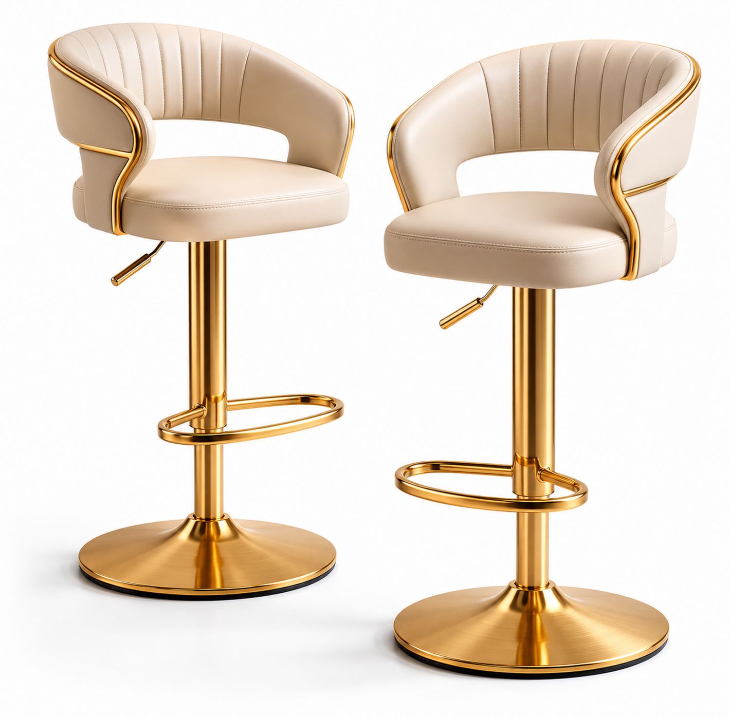 Tabourets de bar réglables en cuir synthétique avec base métallique dorée