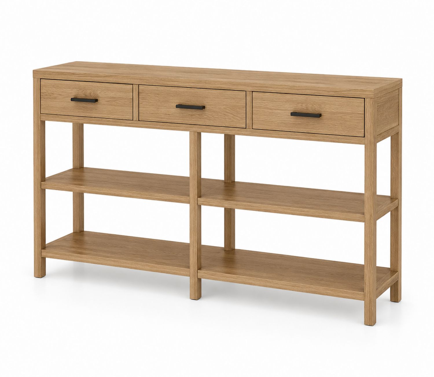 Console en bois avec 3 tiroirs et étagères 150x40x80 cm