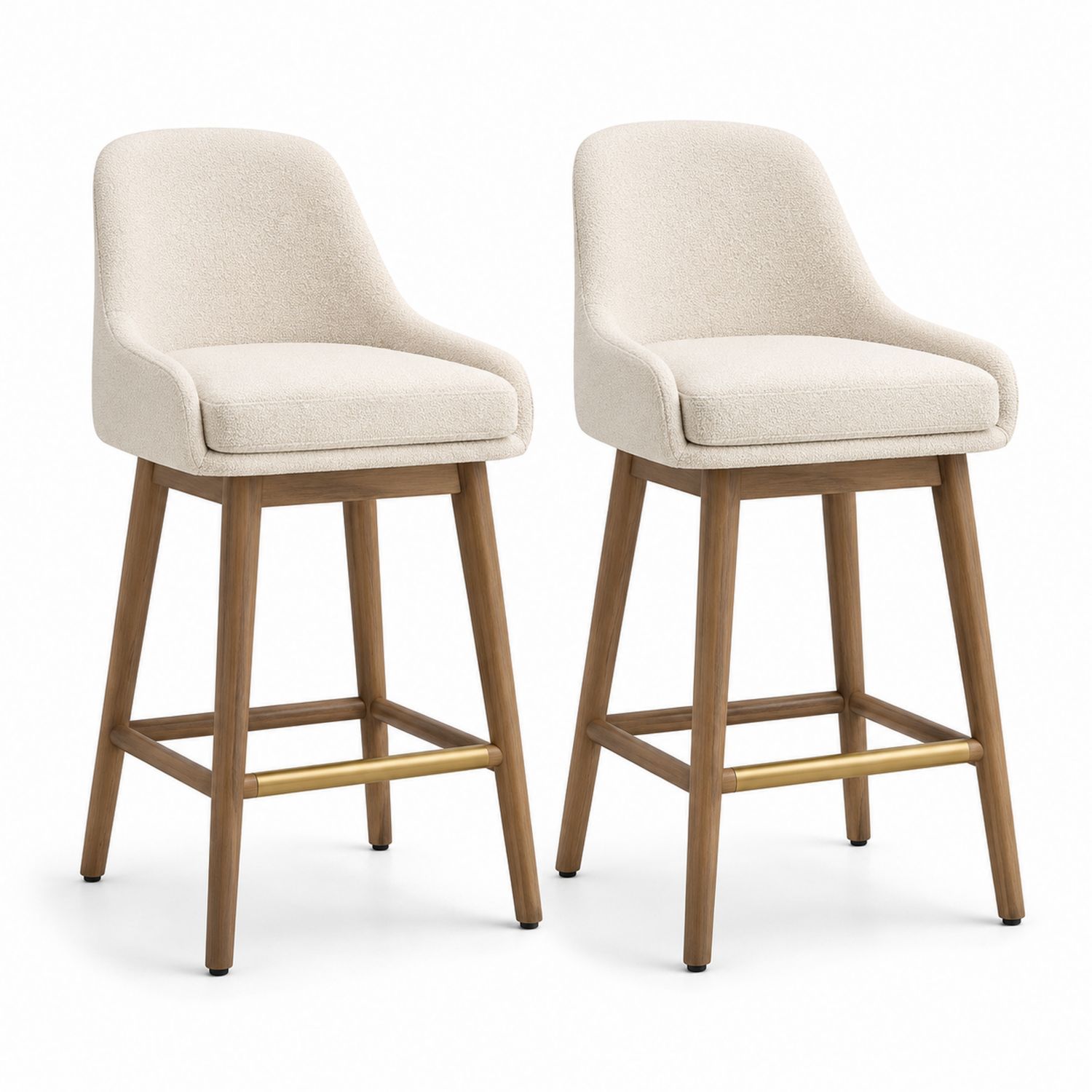 Ensemble de 2 tabourets de bar en tissu crème avec pieds en chêne