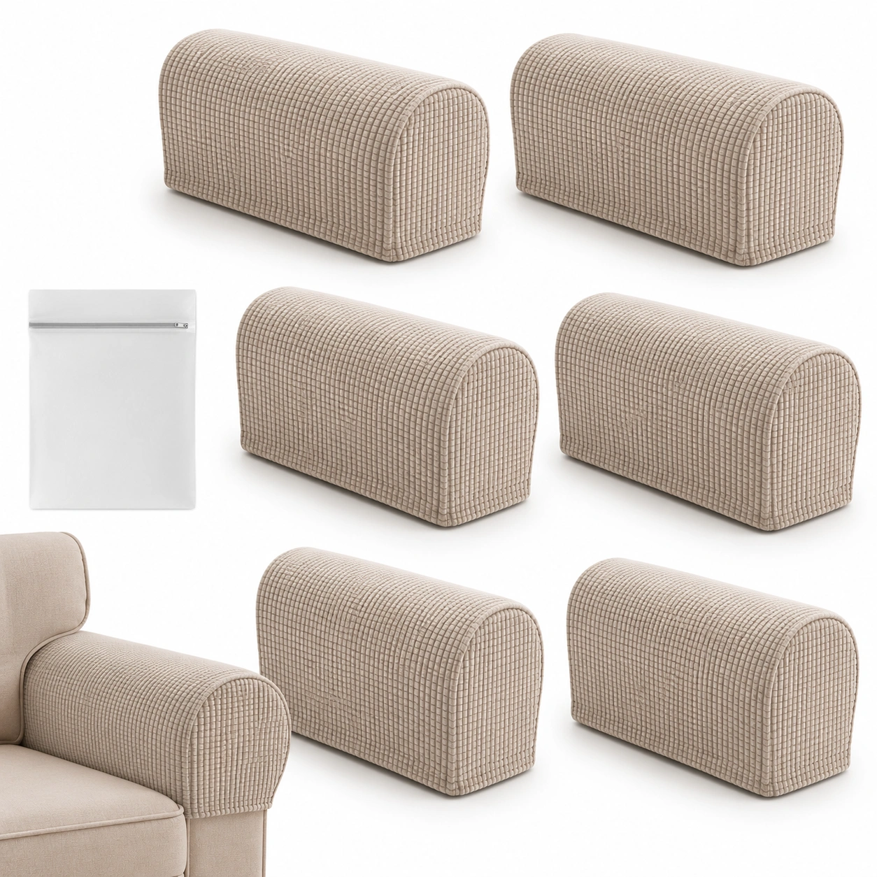 Juego de 6 fundas para reposabrazos color beige-casafinohome