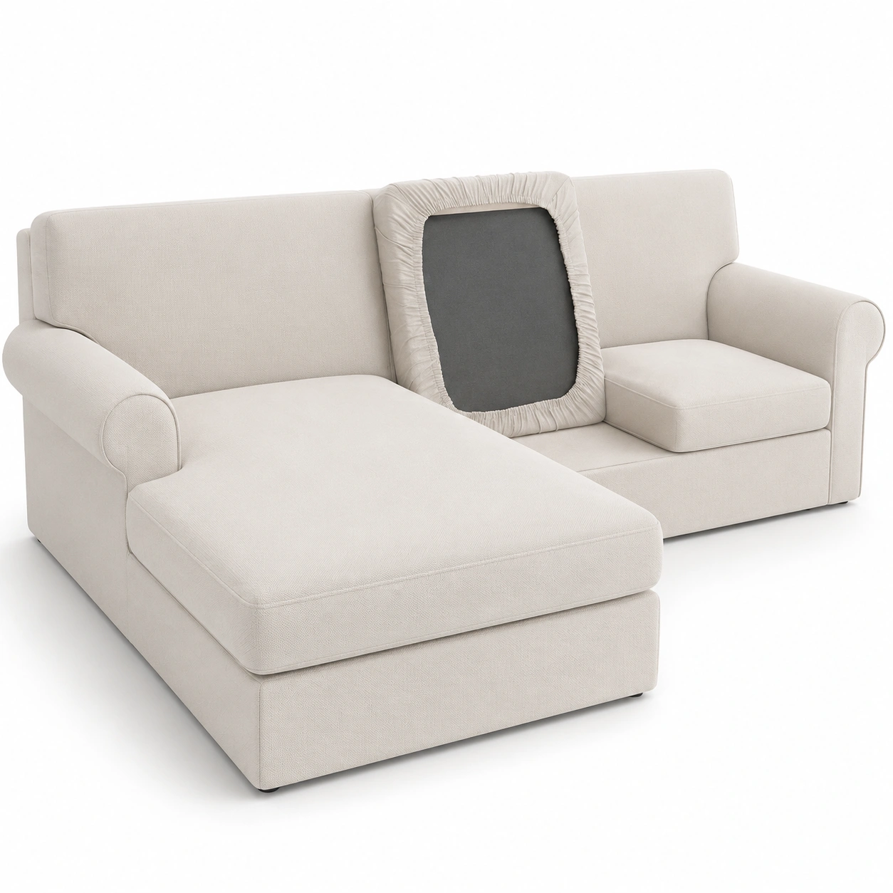 Funda para sofa chaise longue color marfil-casafinohome