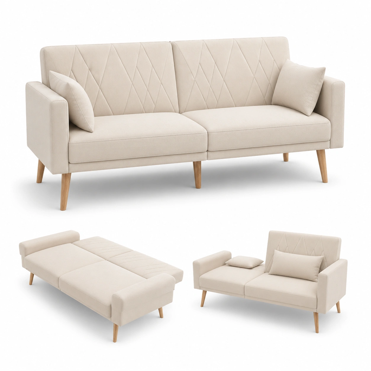 Sofa cama de 2 plazas color marfil-casafinohome