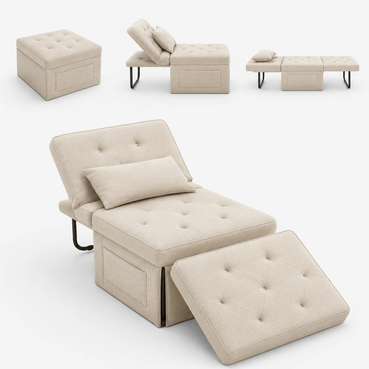 Otomana plegable convertible con almacenamiento-casafinohome
