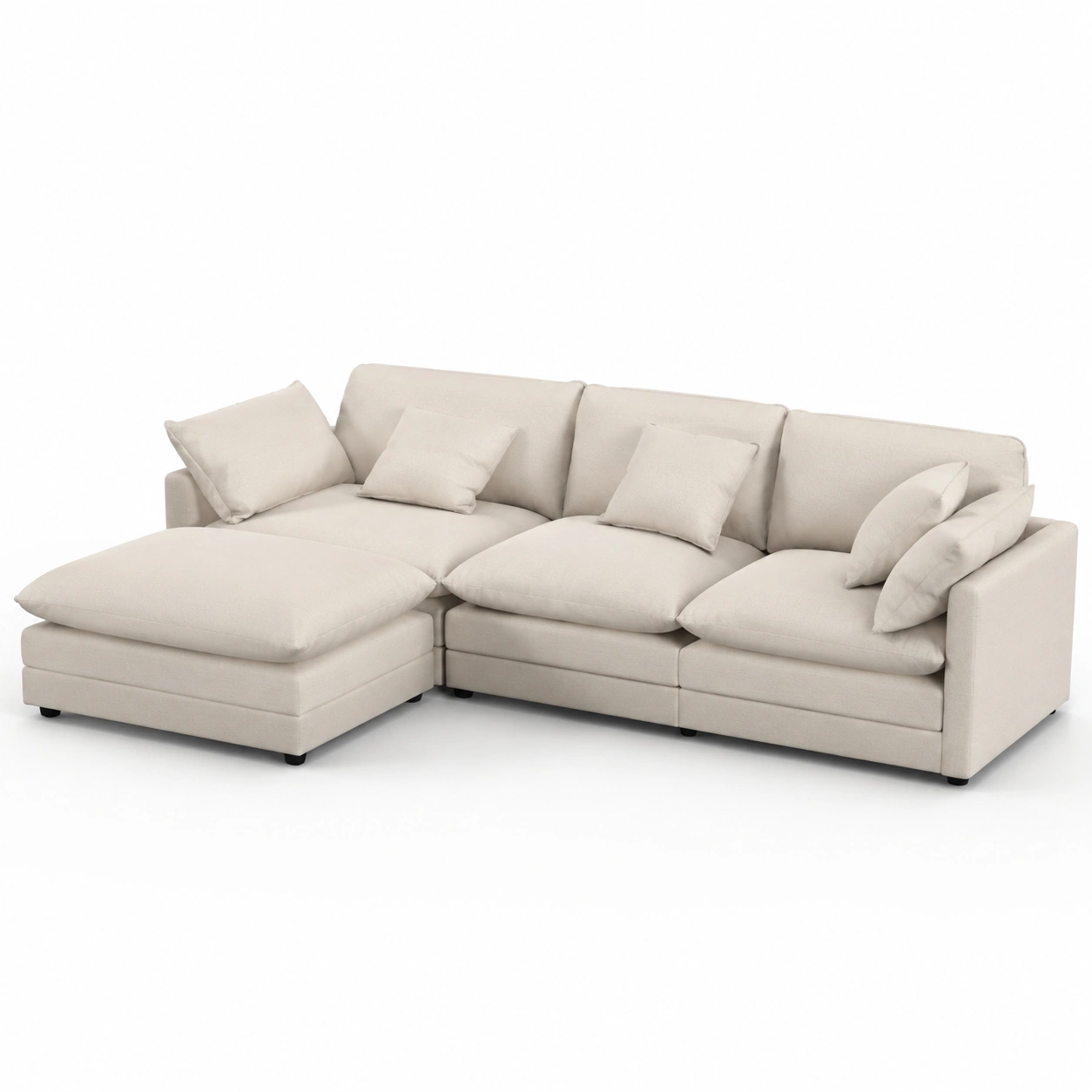 Sofa rinconero tapizado en tela color marfil-casafinohome