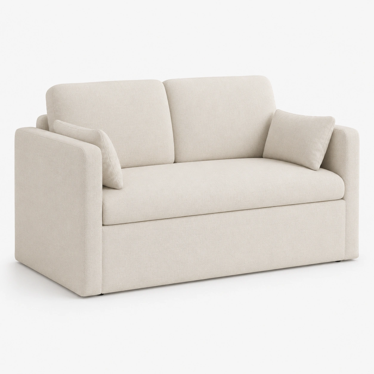 Sofa cama de dos plazas tapizado en tela color marfil-casafinohome
