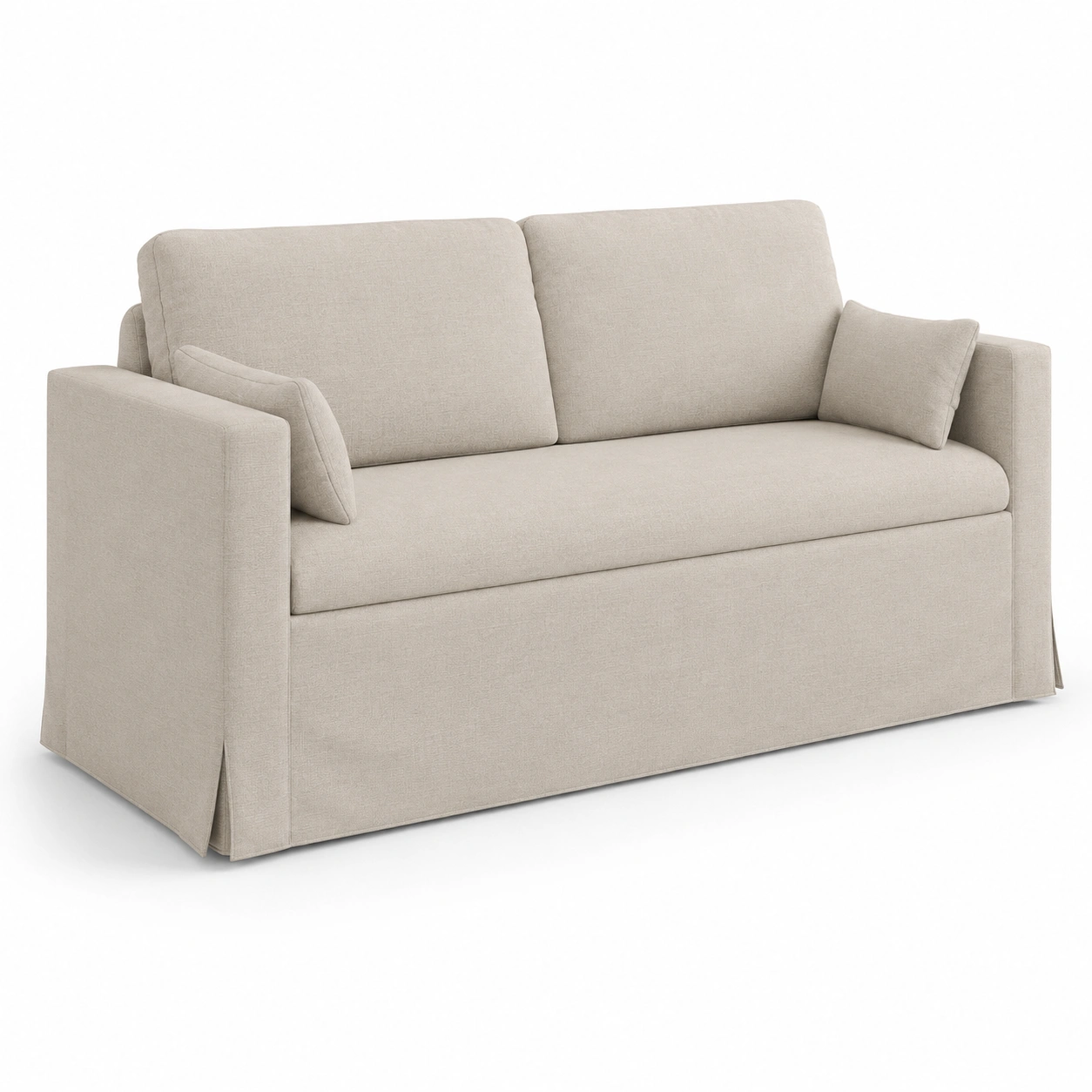 Sofa cama de dos plazas tapizado en tela color beige-casafinohome
