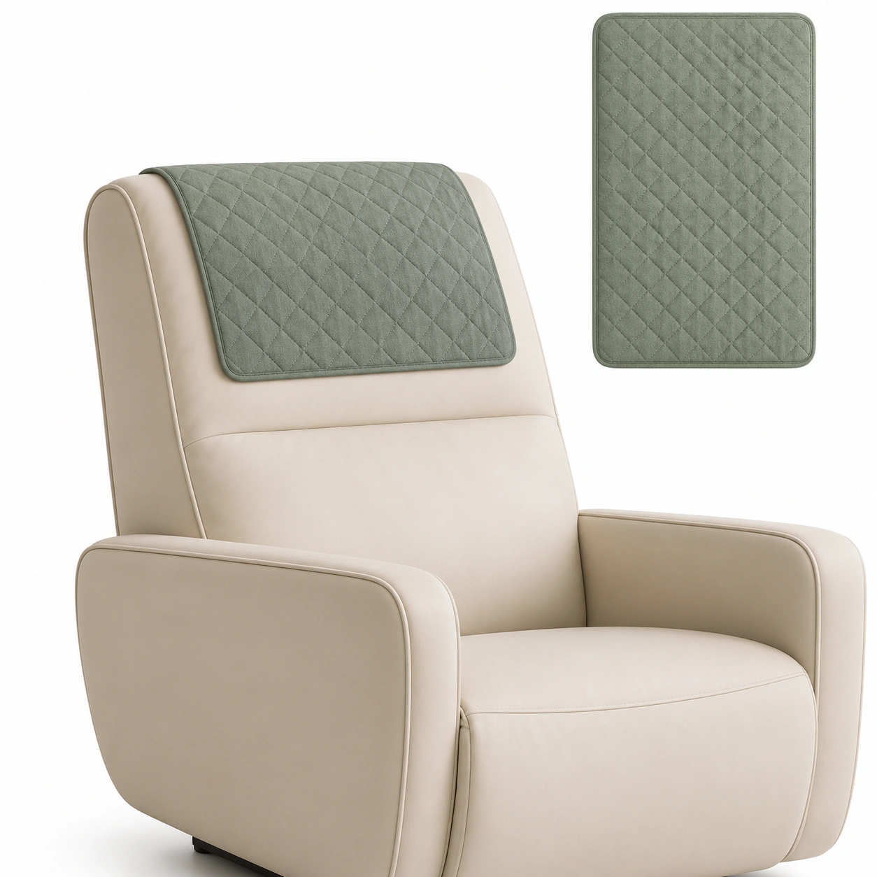 Sillon reclinable electrico beige con cojin verde-casafinohome