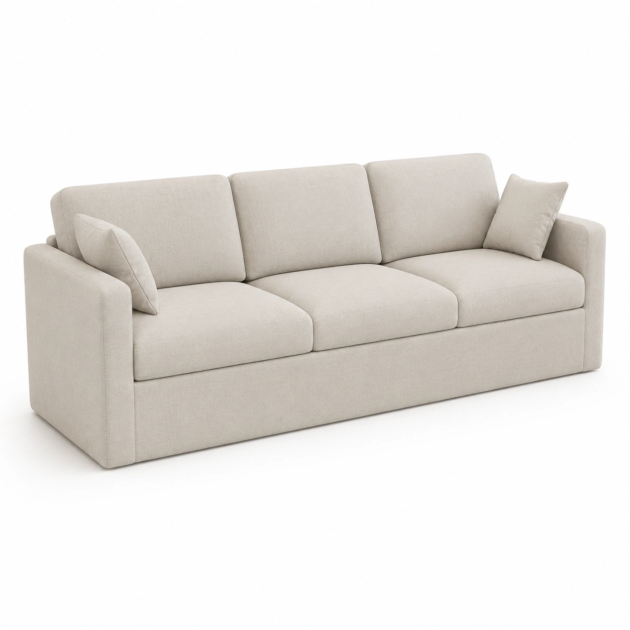Sofa de tres plazas tapizado en tela color beige-casafinohome