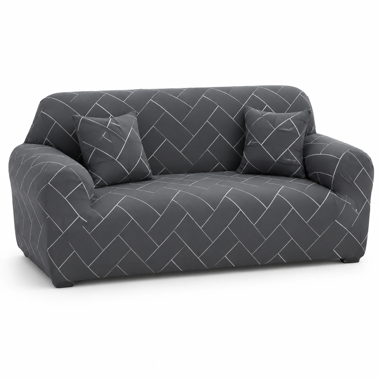 Funda geometrica para sofa color gris-casafinohome