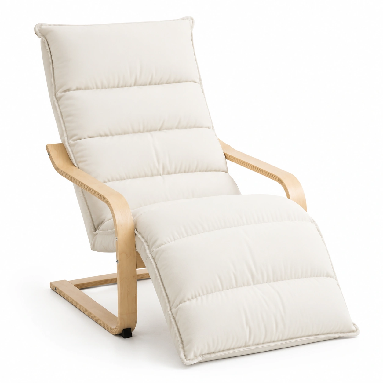 Chaise longue color marfil con estructura de madera-casafinohome