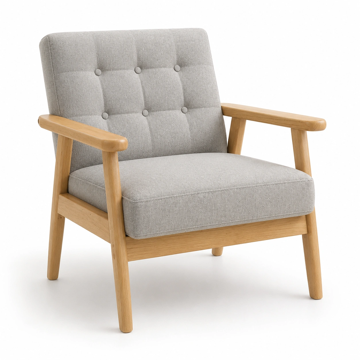 Silla individual gris con reposabrazos de madera-casafinohome
