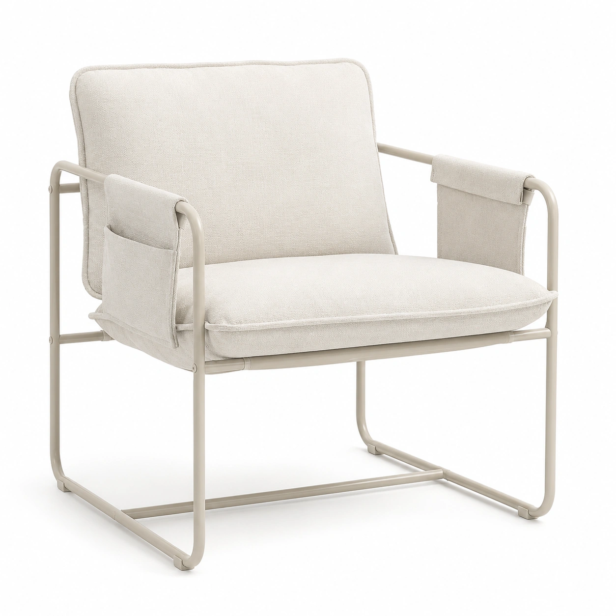 Silla individual color marfil con estructura metalica-casafinohome