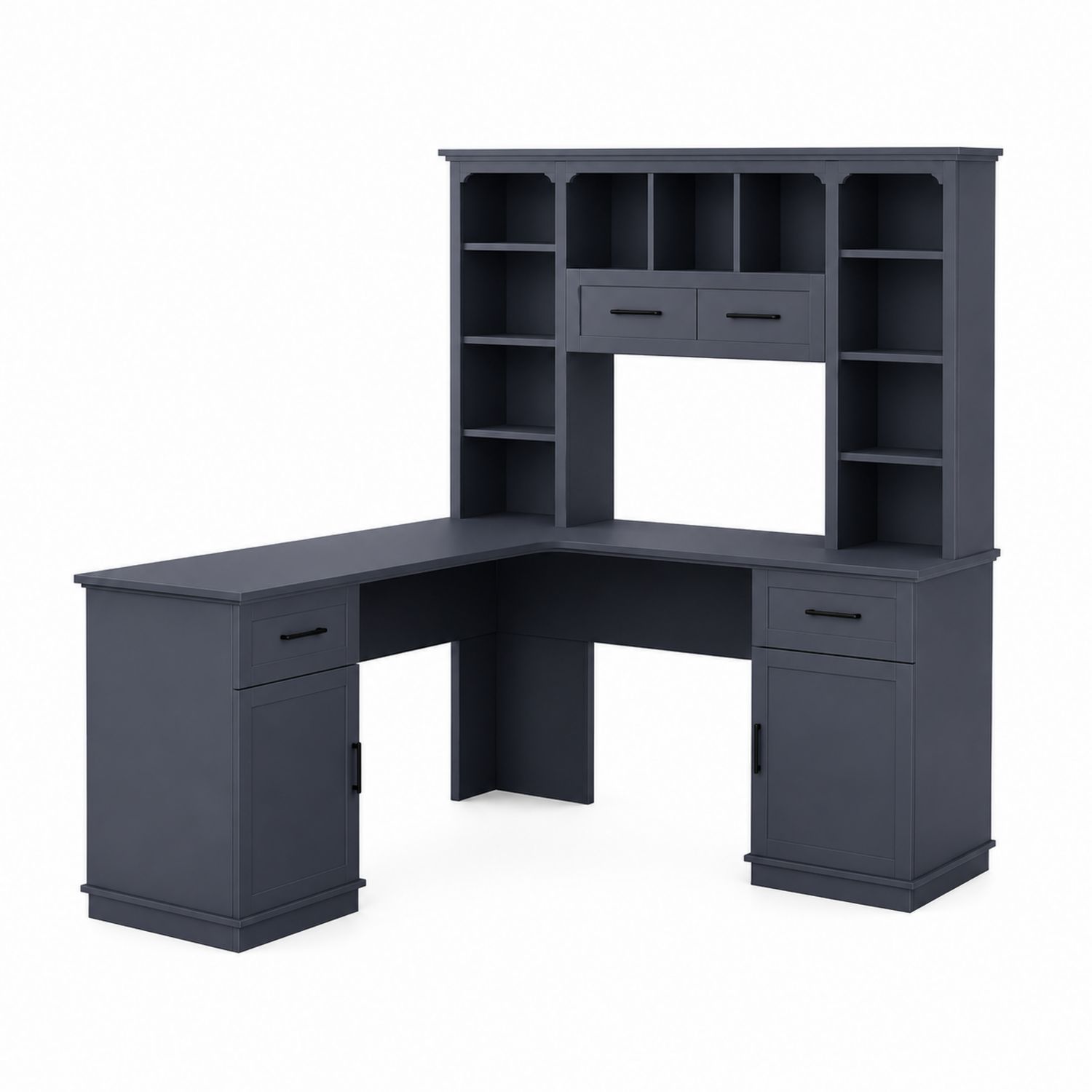 Bureau d'Angle avec Rangement en Bois Stratifié Gris