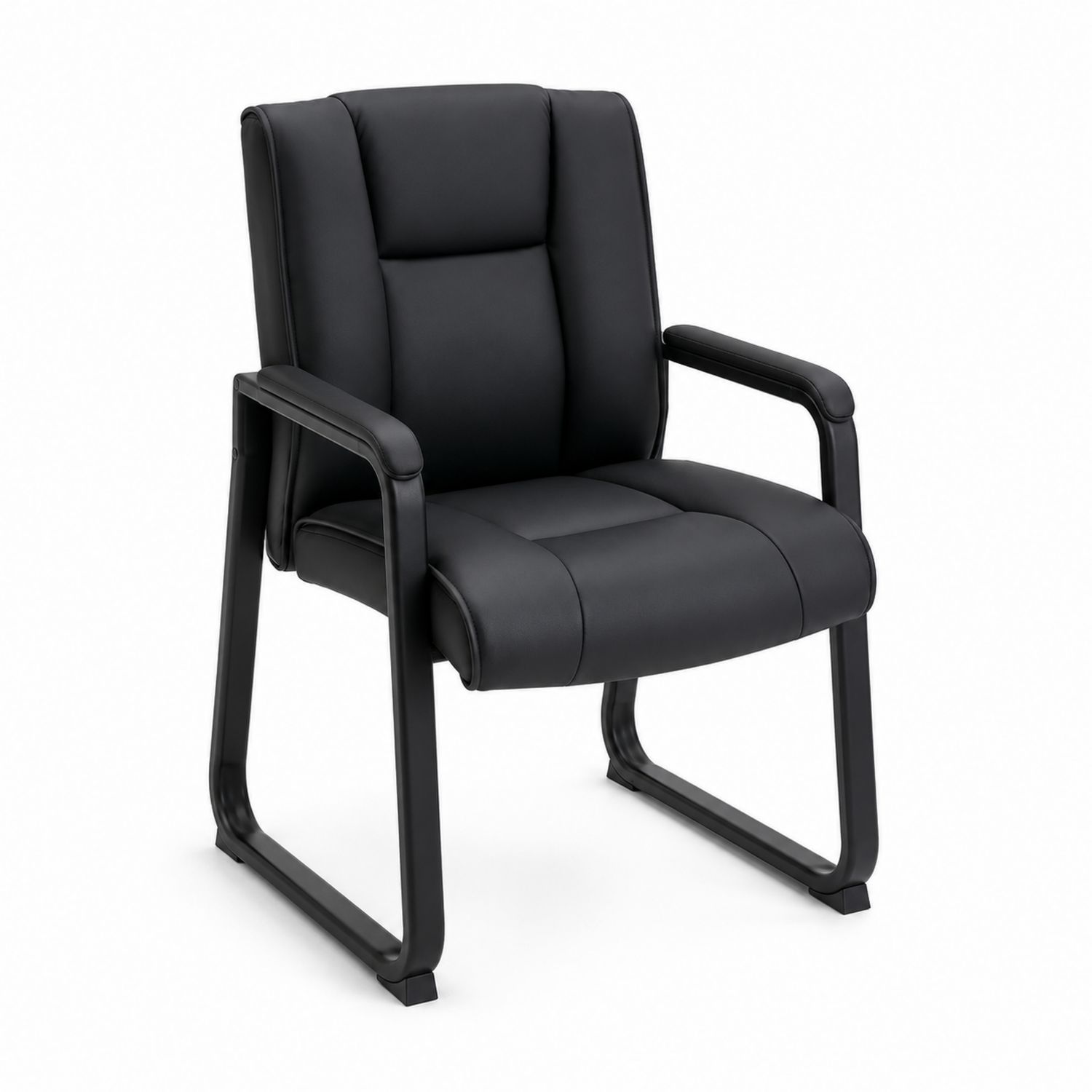 Chaise de bureau noire en cuir synthétique avec accoudoirs en métal