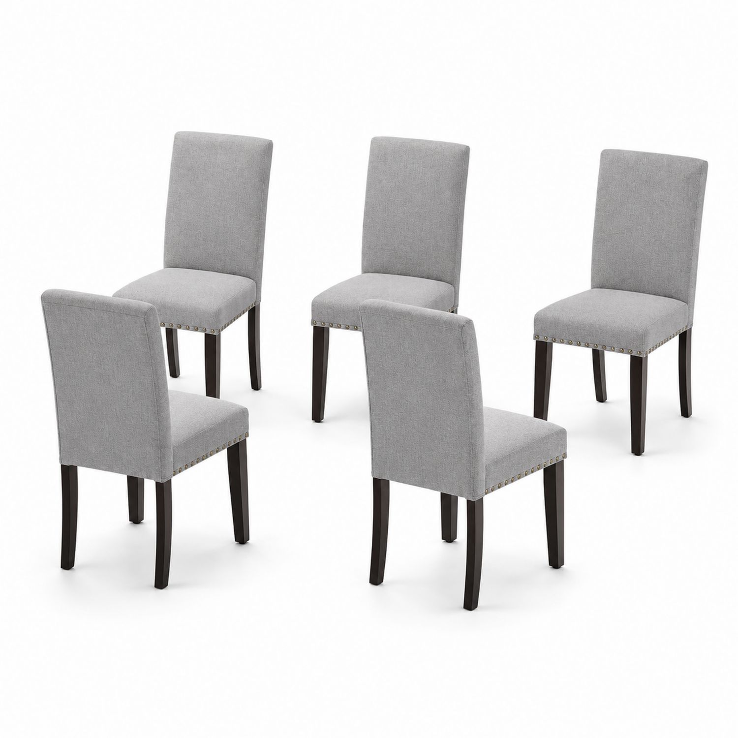 Lot de 5 chaises en tissu polyester avec pieds en bois massif