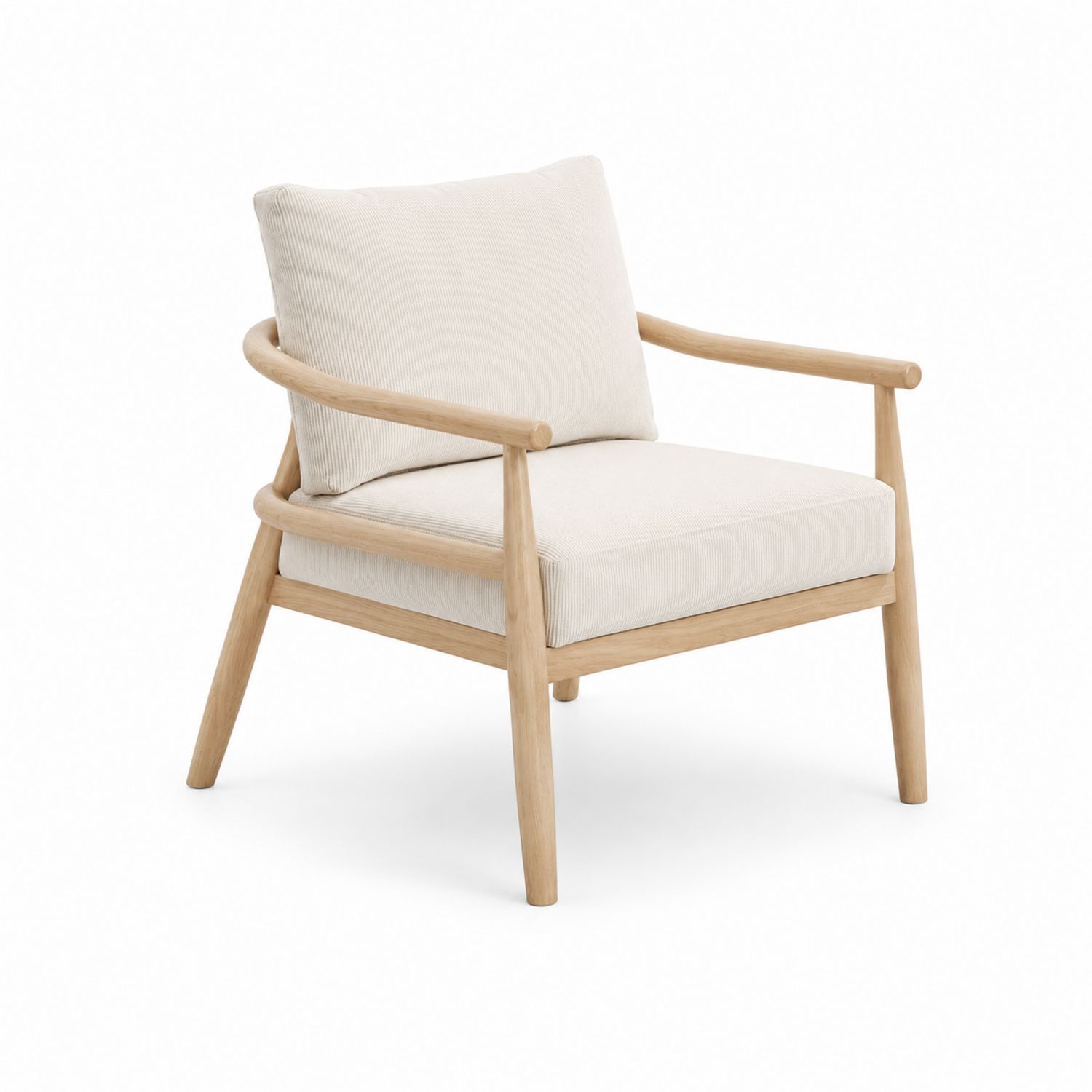Fauteuil en bois avec coussins en tissu beige