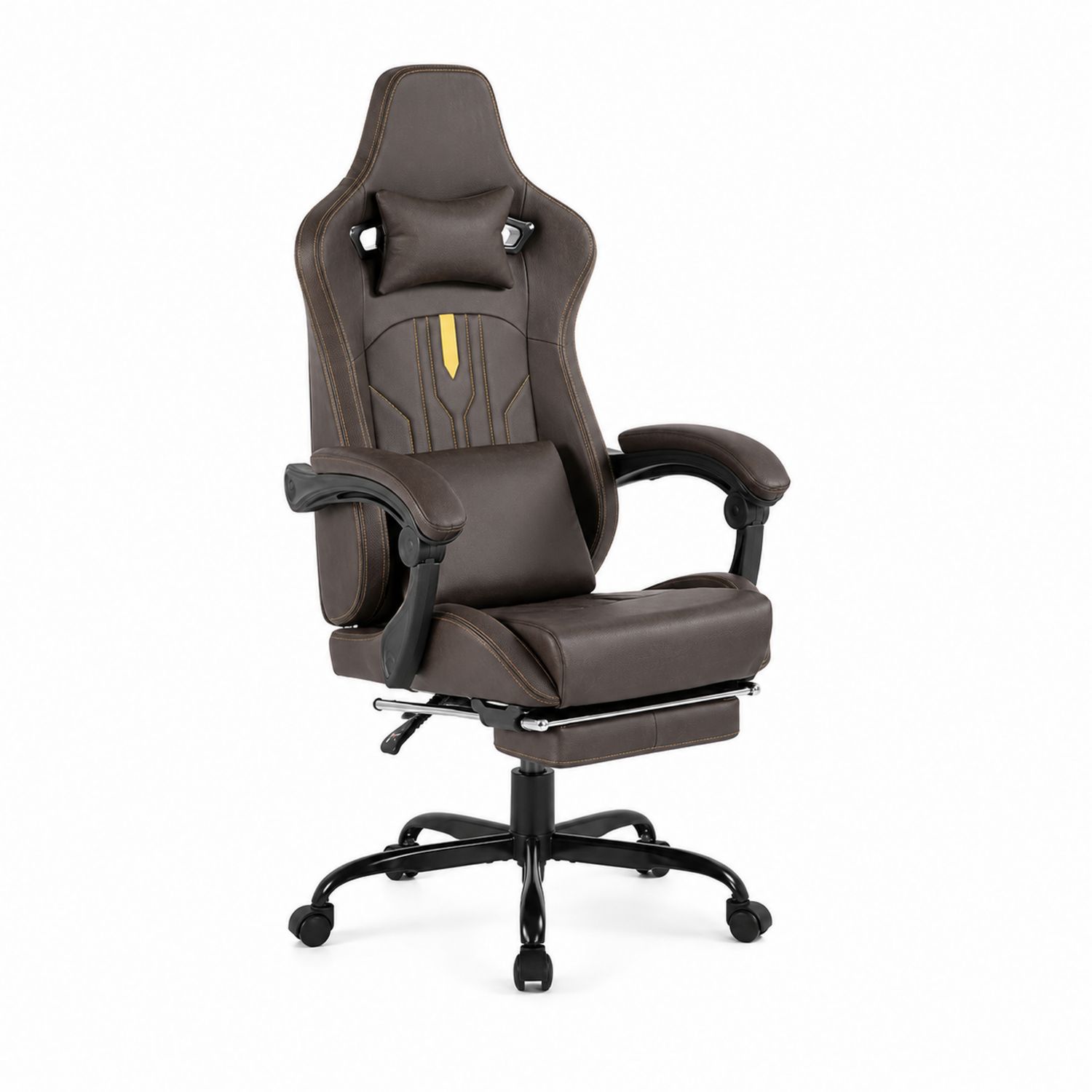 Fauteuil de Bureau en Cuir Synthétique avec Repose-Pieds Rétractable, Marron