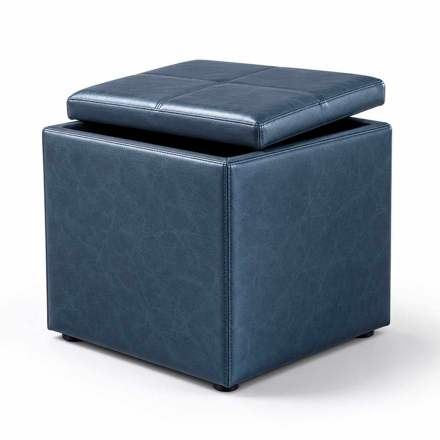 Pouf de Rangement en Cuir Synthétique Bleu