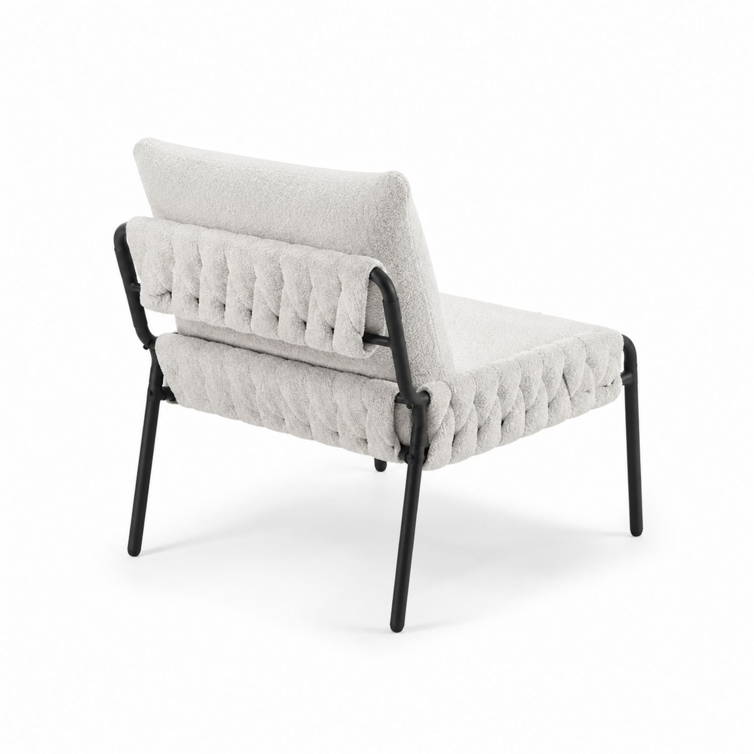 Chaise en bouclette avec cadre en métal noir