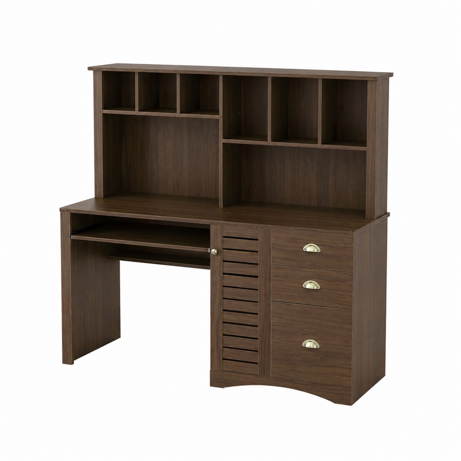 Bureau en bois avec étagères et tiroirs
