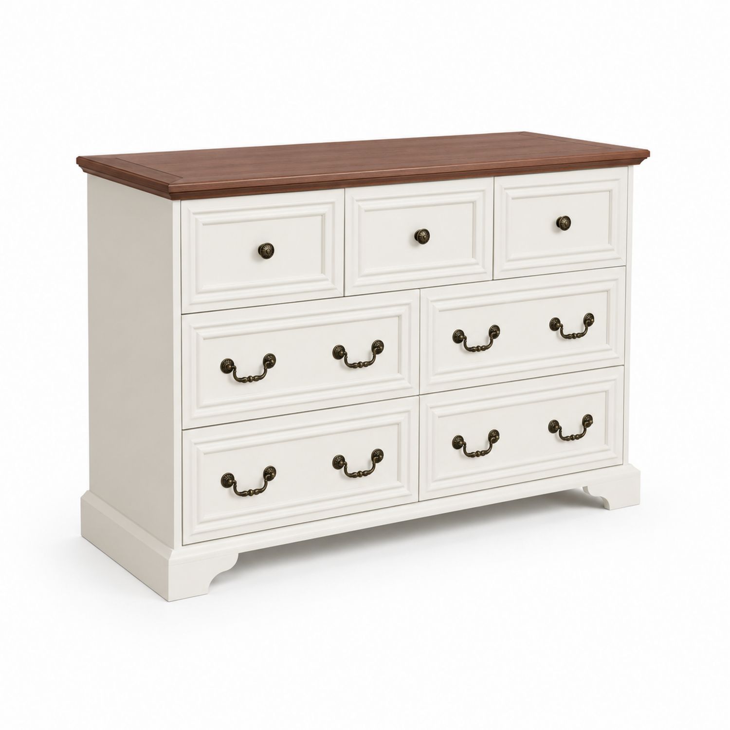 Commode en bois massif 6 tiroirs Blanc et Brun
