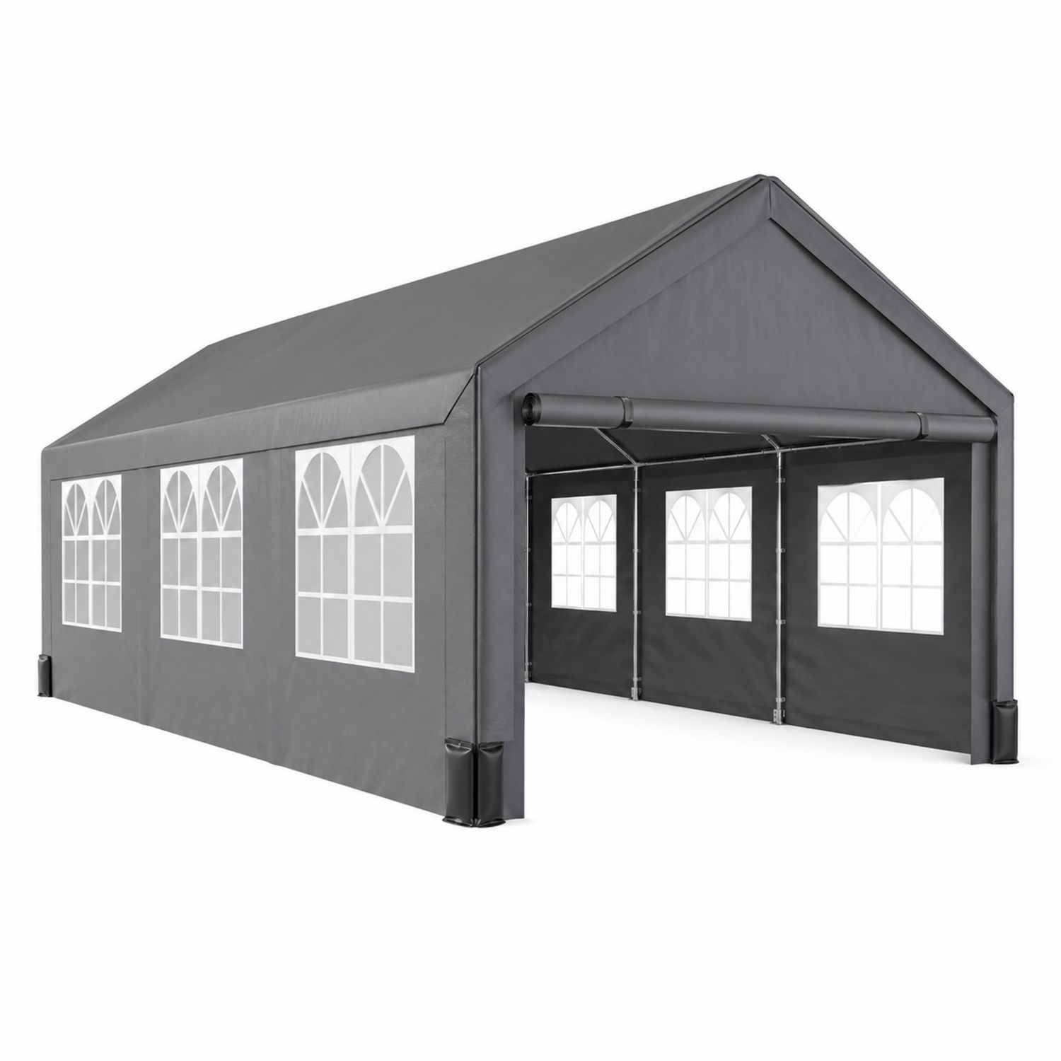 Chapiteau de Jardin en Acier et PVC Gris avec Fenêtres