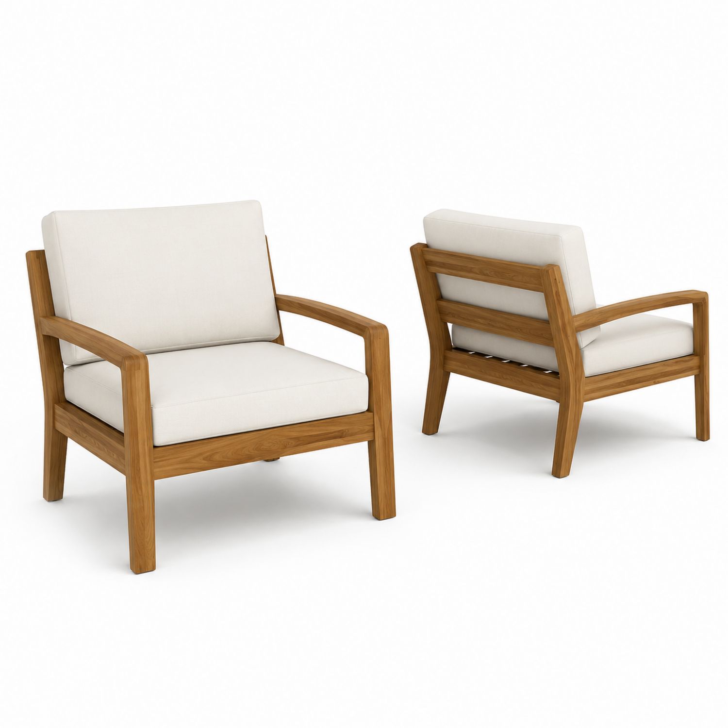 Ensemble de 2 fauteuils en teck avec coussins en polyester Beige