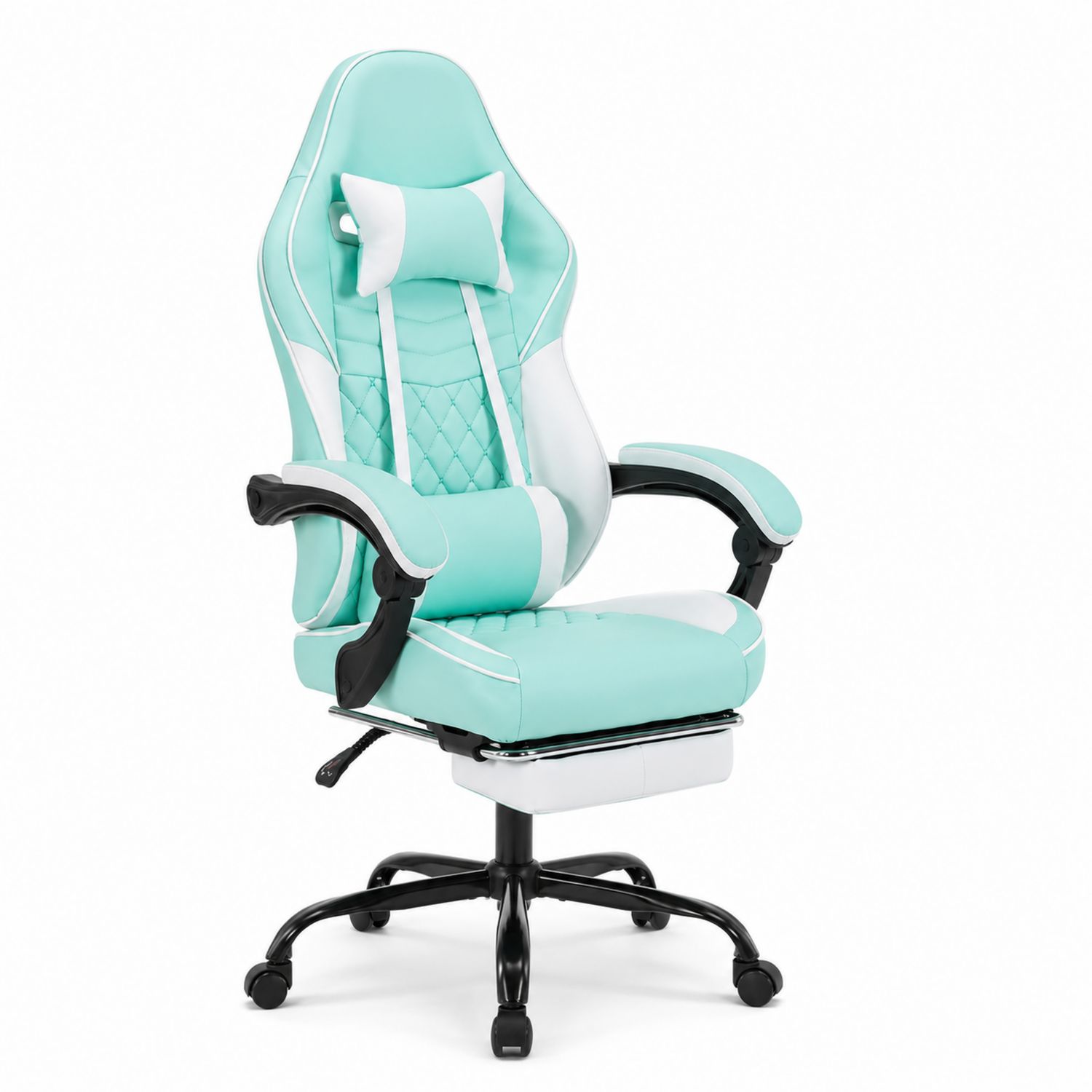 Chaise de bureau en cuir synthétique avec repose-pieds Turquoise/Blanc