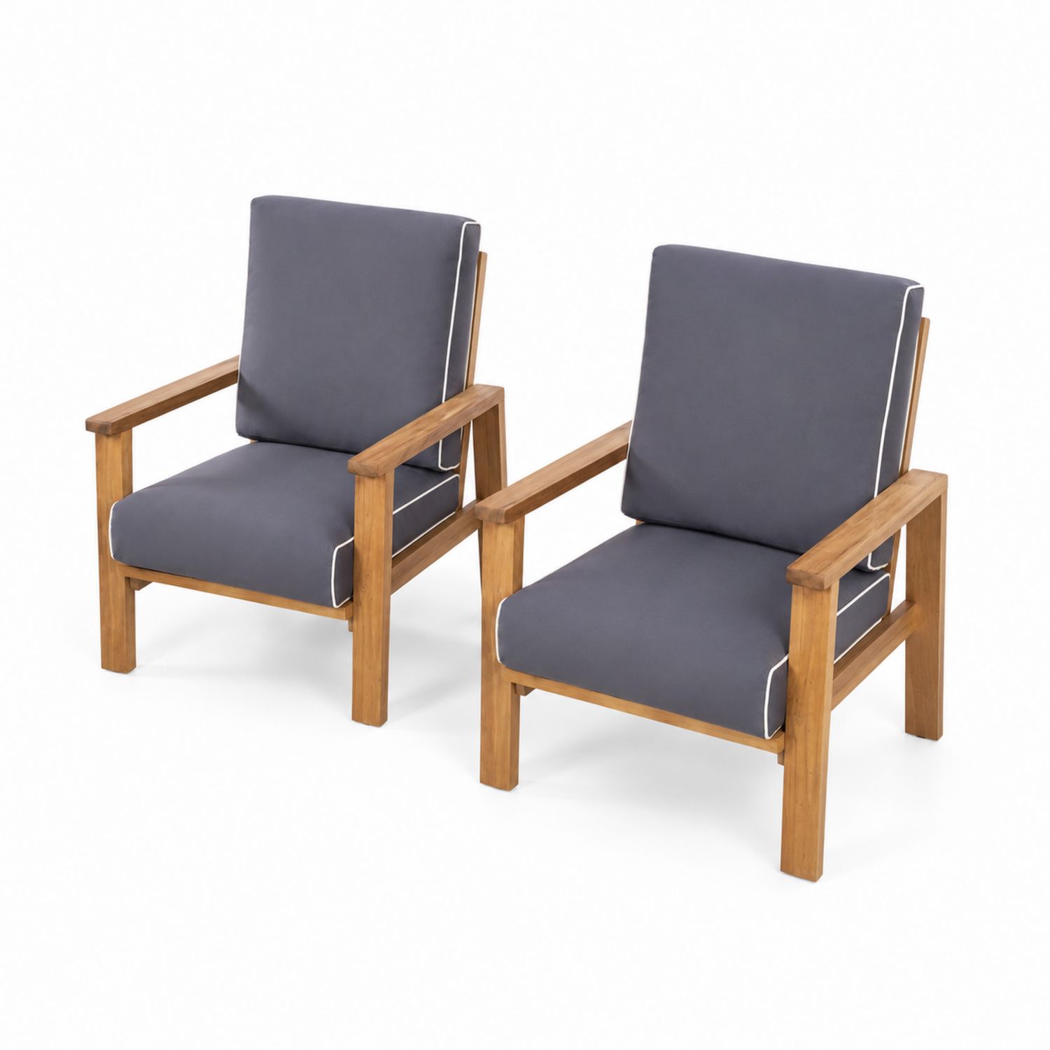 Lot de 2 chaises en bois avec coussins en polyester Gris