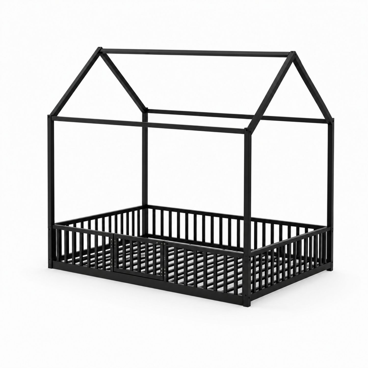 Cadre de lit maison en métal noir 200x90 cm