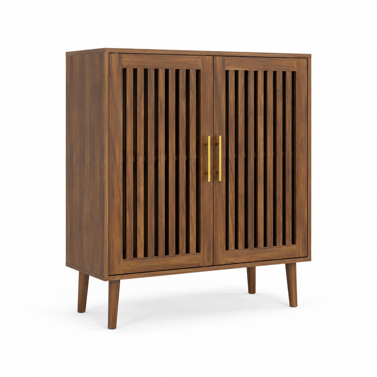 Buffet en bois massif avec portes à lattes en noyer