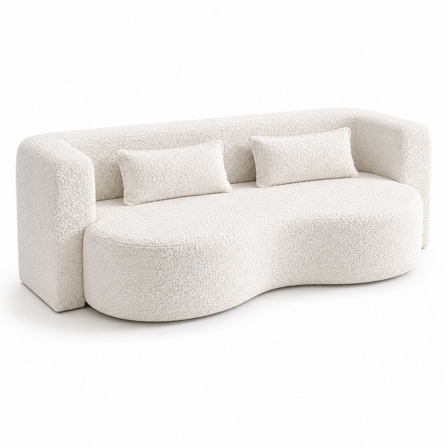 Canapé courbe en tissu bouclé 3 places Blanc Crème