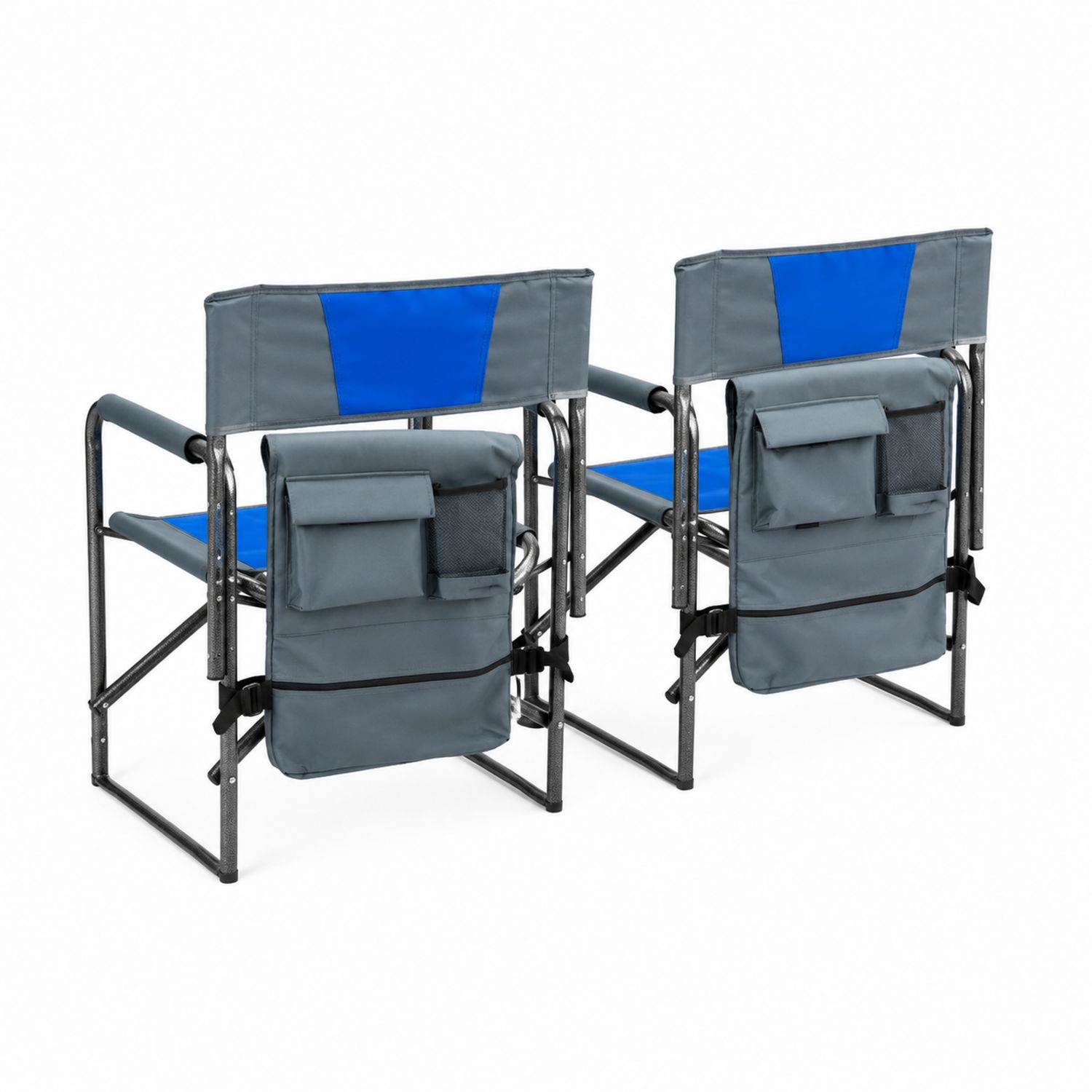 Paire de chaises pliantes en métal et polyester avec poches de rangement Bleu/Gris