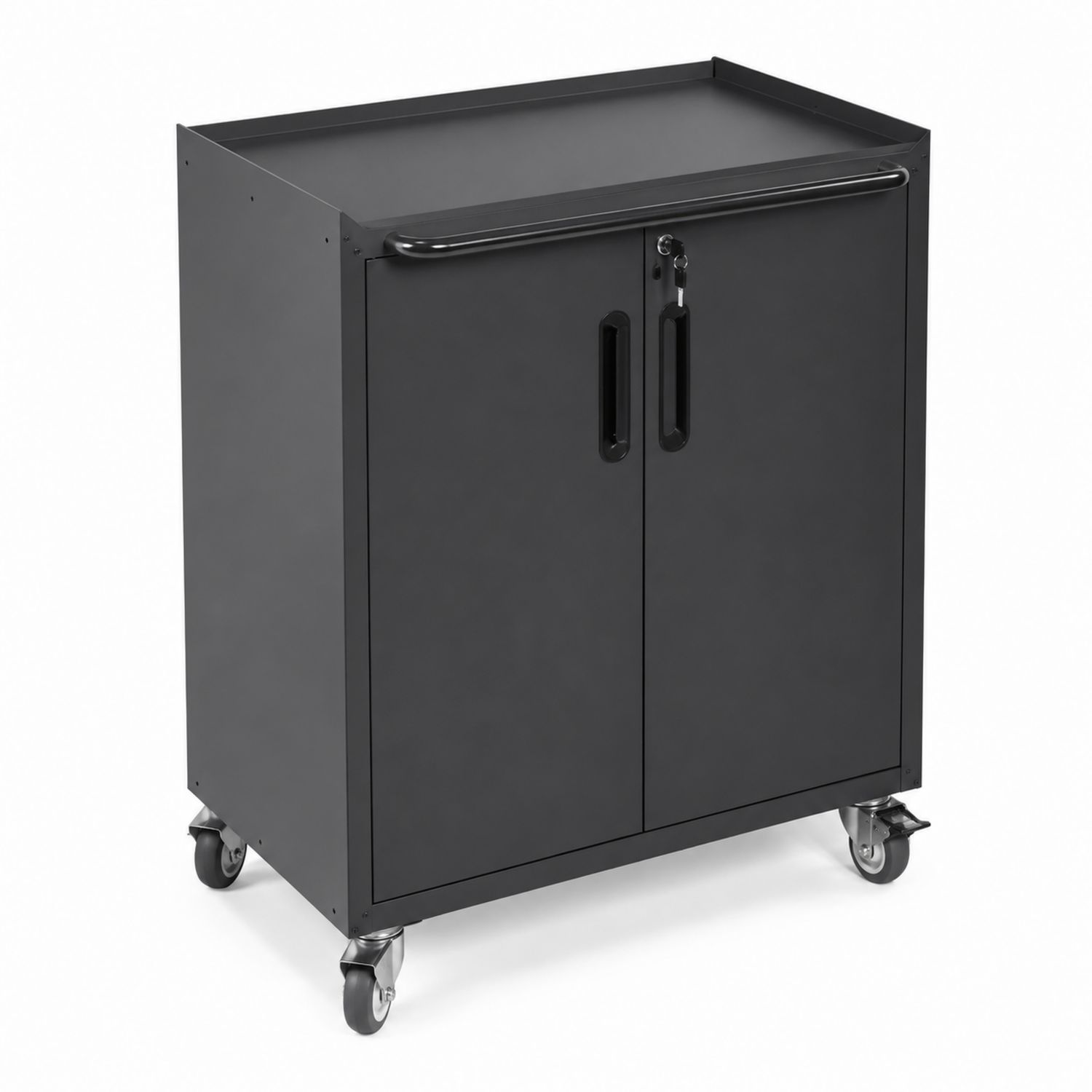 Armoire de rangement en métal avec roulettes et portes verrouillables Noir