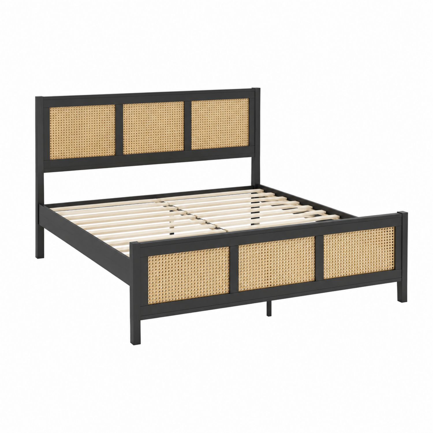 Lit double en bois et rotin noir 200x160 cm